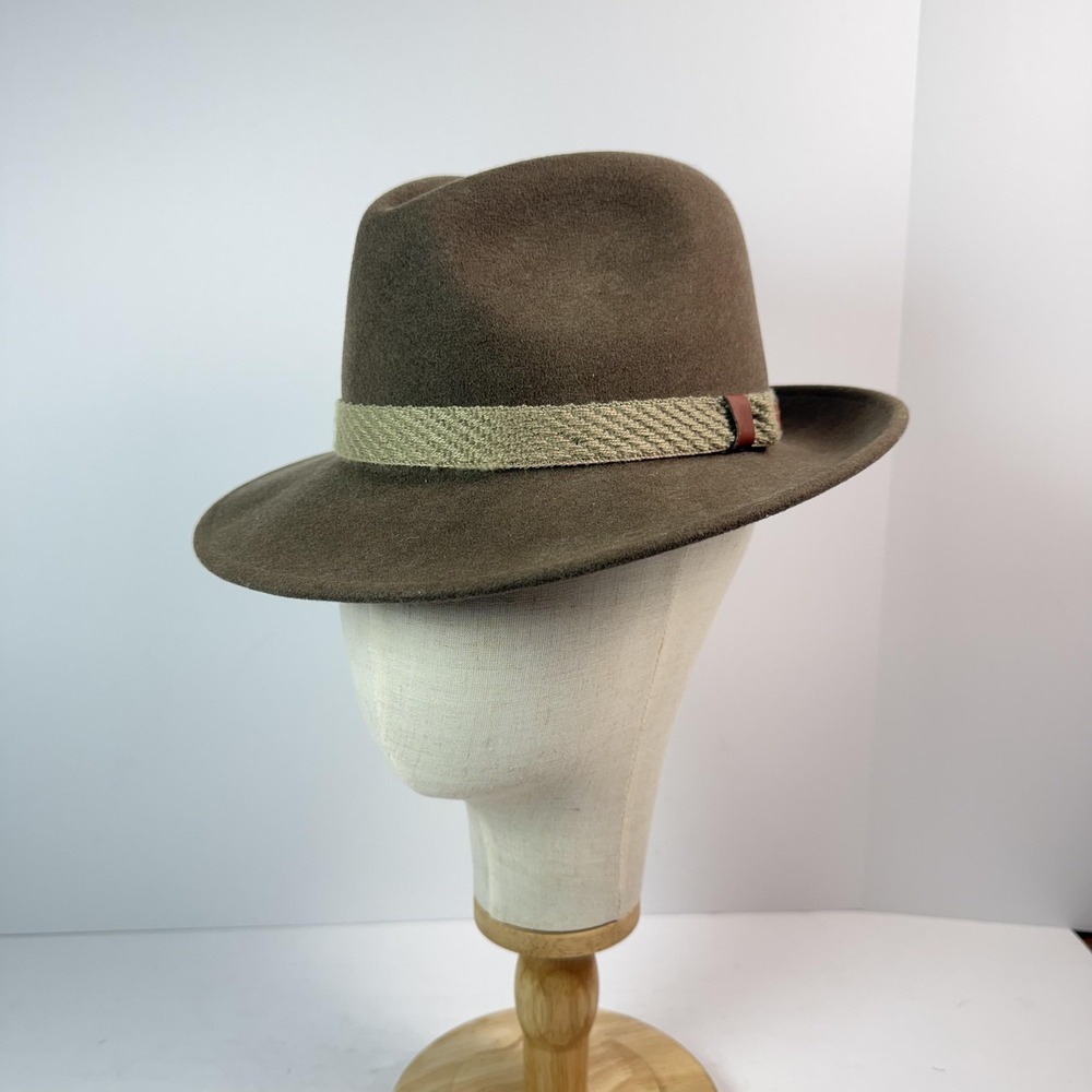 Dorfman Pacific Hat Fedora Fitted Mens Small Brown Wool Felt Wide Brim Made USA